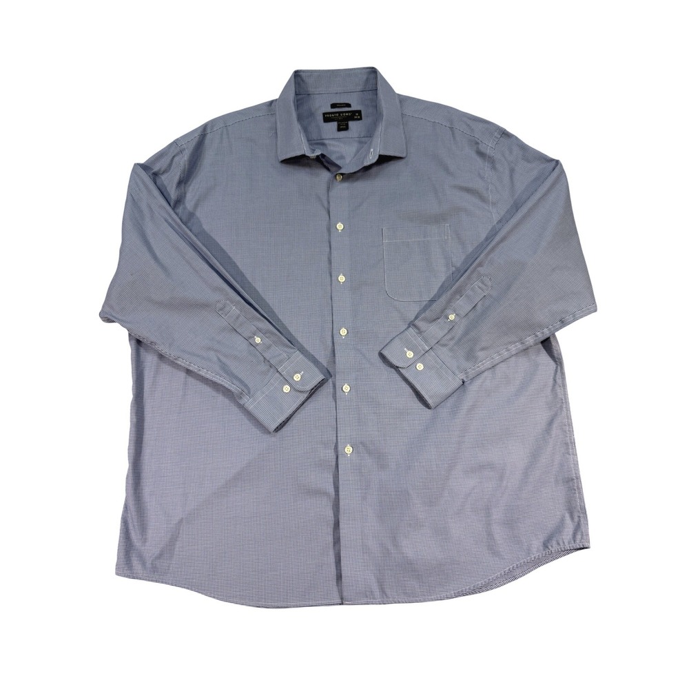 Pronto Uomo Non‎ Iron Egyptian Cotton Dress Shirt Mens 19 34/35 Blue Check
